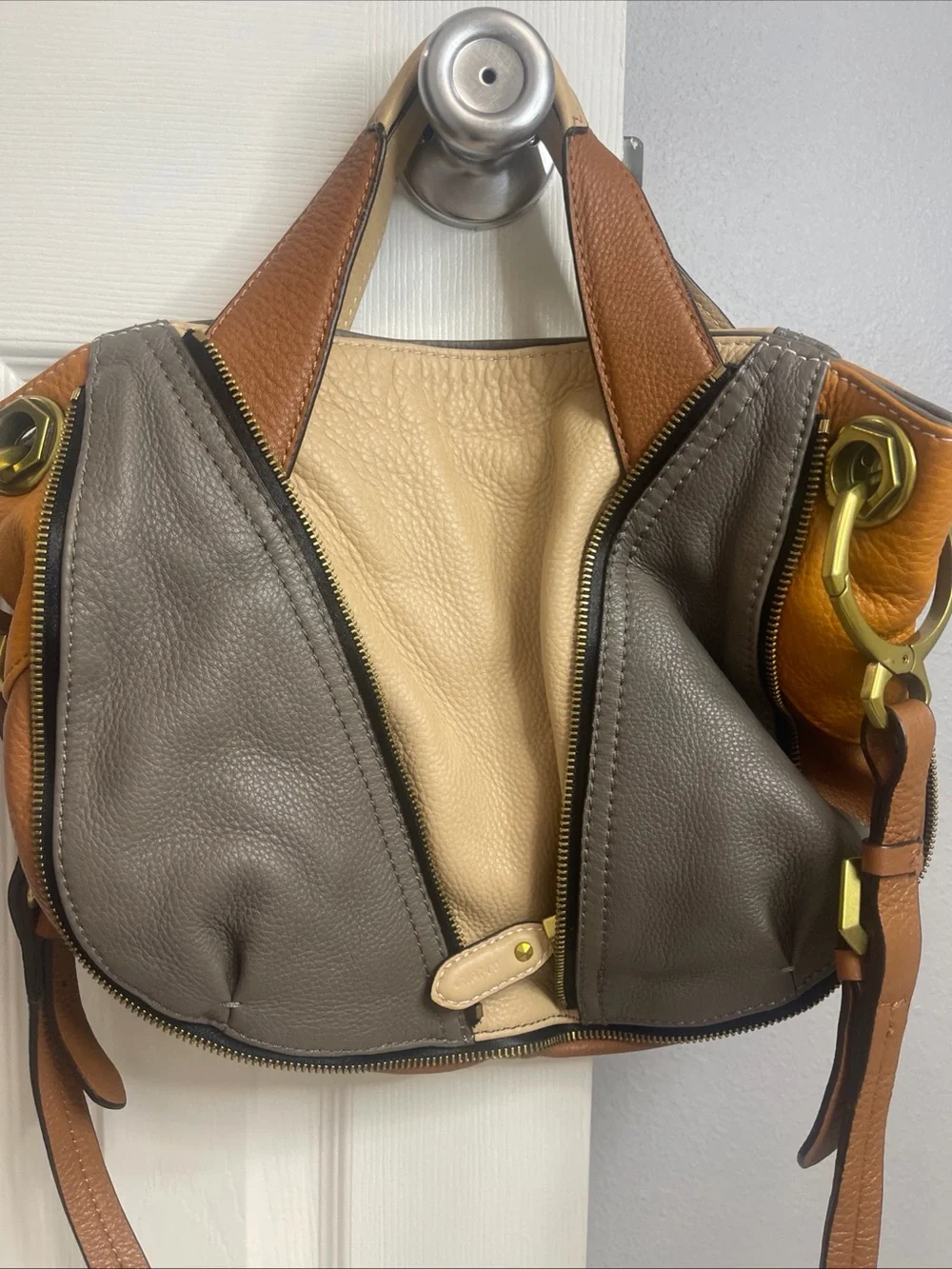 OrYANY Lian Slouchy Color Block Pebble Leather Hobo Shoulder- Crossbody Satchel